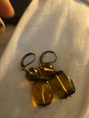Vintage Amber Glass Bead Drop Earrings - Women's Jewelry